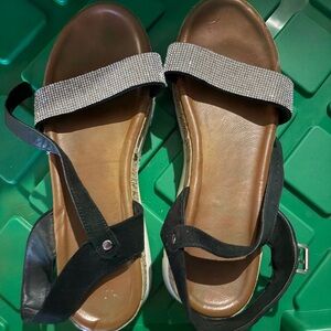 Women's Black and Silver Sandals